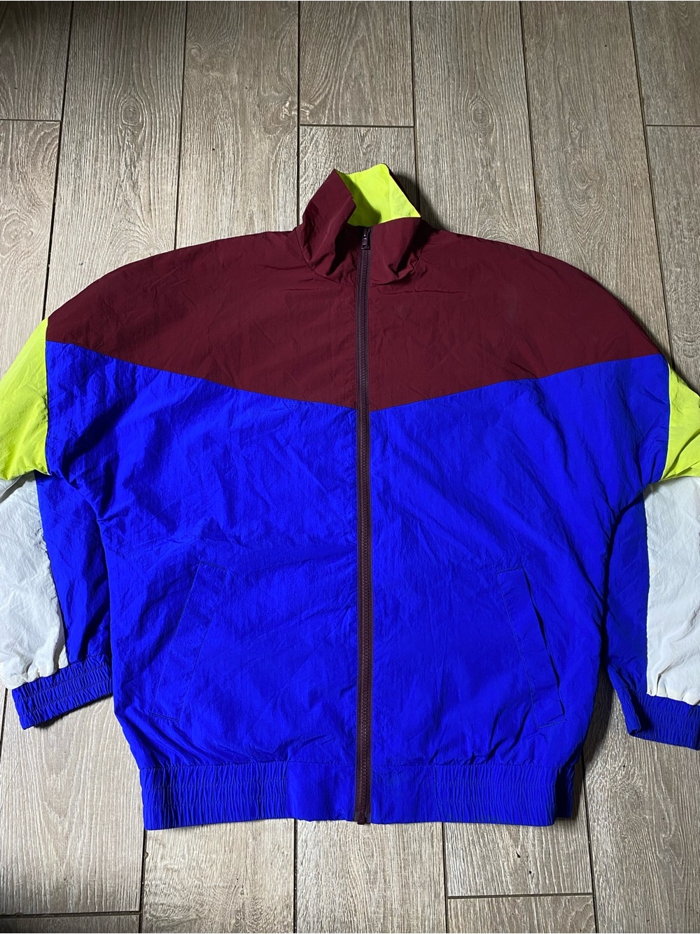 Vintage 90s Look ASOS Colorblock Oversized Track Jacket Blue Burgundy